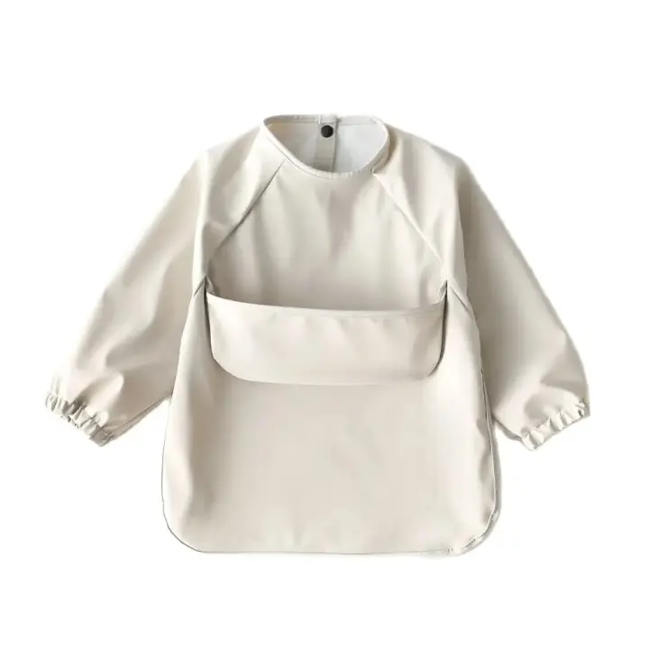 Delantal De Arte Para Niños De Color Sólido Impermeable Con Mangas Largas Y Cuello Redondo Adecuado Para Bebés De 7-36 Meses Accesorios De Bebés - 1