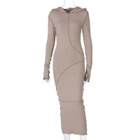 Dulzura Mujer Vestido Largo De Manga Carga Moda Otoño Invierno Streetwear Fronterizo Negro Slim Fit Polyester Spandex Mid-Calf - details 1