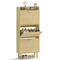 HOMCOM Zapatero Estrecho con 3 Cajones Abatibles, Zapatero de Recibidor Entrada con Estante Abierto, Patas de Madera, para 12-18 Pares de Zapatos, 65x24,5x153 cm, Roble - details 0