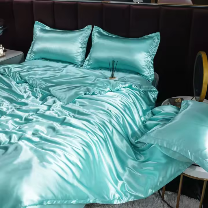 Juego De Cama De Lujo En Seda De Hielo Con Fundas De Almohada Y Funda De Edredón Satinado Textil Doméstico De Alta Gama Color Sólido - 1