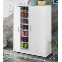 Meimon Zapatero-armario BASIC blanco con 2 puertas y 6 estantes regulables, fabricado en melamina TIPO E1 (15/10 mm) con trasera MDF, cantos melamínicos, bisagras y soportes metálicos, tiradores ABS gris aluminio, 75x36x101 cm, carga máx. 30 kg - details 1