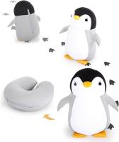 Almohada de viaje 2 en 1, almohada convertible para el cuello para niños, para viajar en Avión, dormir, pingüino Gris - details 1