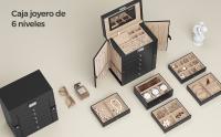 SONGMICS Caja Joyero de 6 Niveles, Caja para Joyas con 5 Cajones, Gran Espacio, Interior con Espejo, Cerradura, Almacenaje de Joyas, Regalo para Seres Queridos, para Relojes, Negro/Blanco/Gris - details 1
