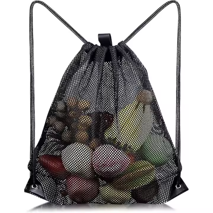 Mochilas de malla con cordón, bolsa de malla negra resistente para playa, gimnasio, compras, natación - 1