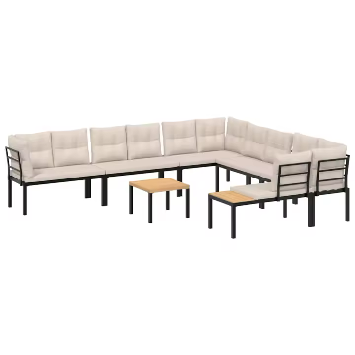 vidaXL Set sofás jardín y cojines 7 pzas acero recubierto polvo negro - 1