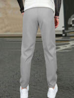 Pantalones Casuales Para Hombre De Color Sólido Con Cinturón Ajustable Y Bolsillos Estilo Regular Y Moda Pantalones Largos De Polyester - details 21