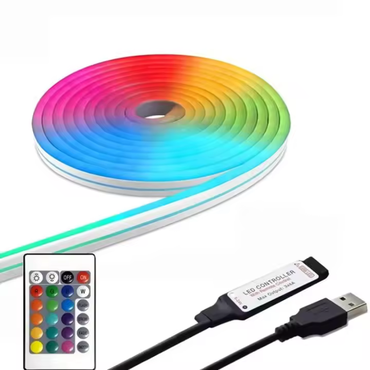 Lámpara De Neón LED Flexible De Silicona RGB Tirada De Luces Teléfono Neón LED Decorativo Con Control Remoto Y USB 5V SMD 3535 108Leds/M Impermeable Para Decoración Del Hogar - 1