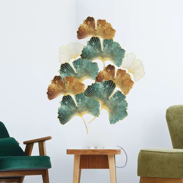 Hojas de baño de gingko (76x87 cm) I Marron Gold Green Blanco Flores Plantas natureleza I adhesivos de los decorativos habitación Salón dormitorio Baños Cocina - 1