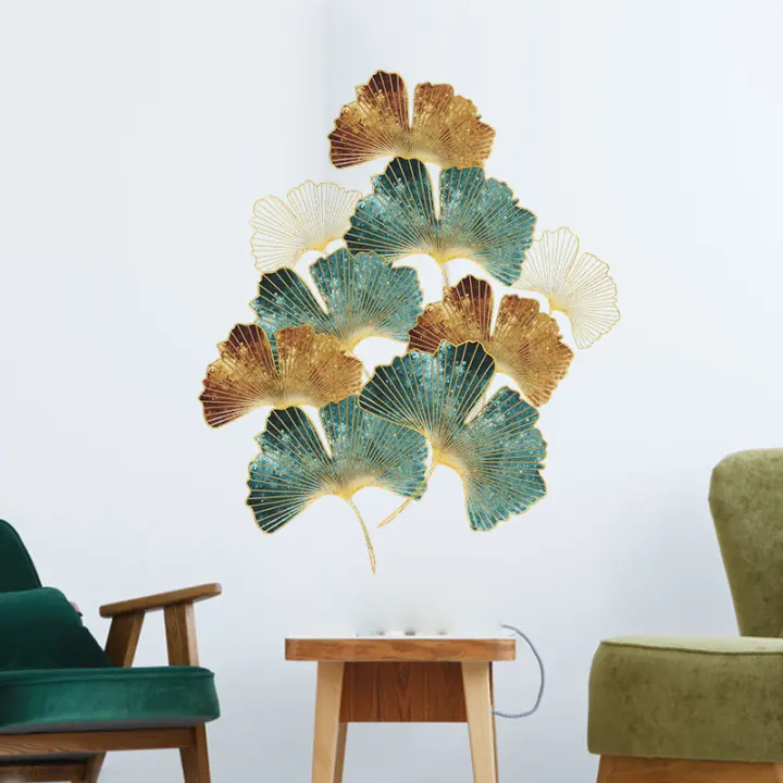 Hojas de Baño de gingko (76x87 cm) I Marron Gold Green Blanco Flores Plantas natureleza I adhesivos de los decorativos habitación Salón dormitorio Baños Cocina - 1