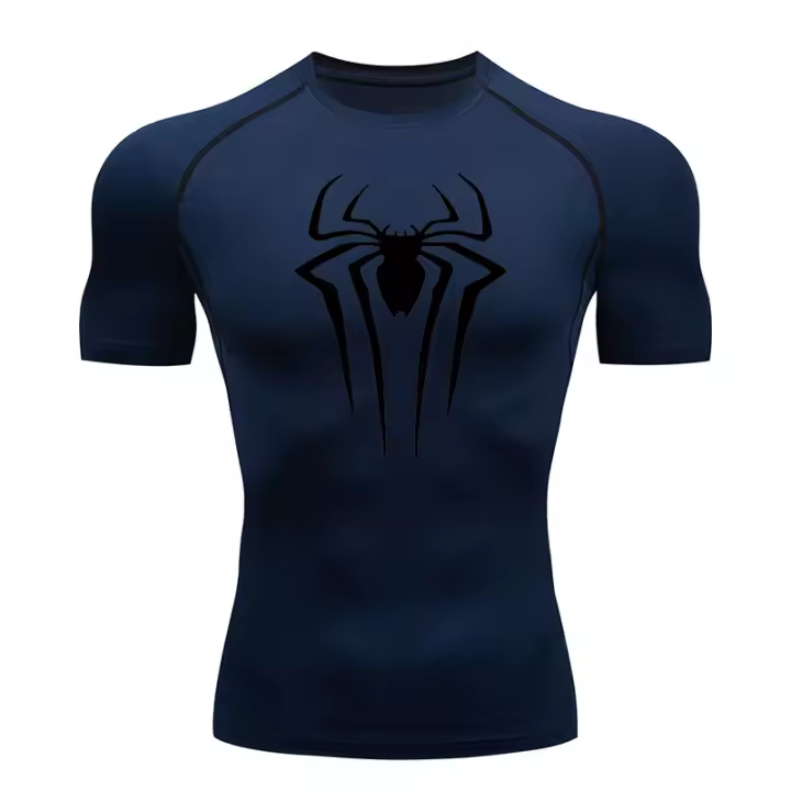 Camiseta De Compresión Con Estampado De Araña Para Hombres Camiseta Guardia Contra Picaduras De Verano Con Manga Corta Secado Rápido Para Gimnasio Y Ejercicio - 1