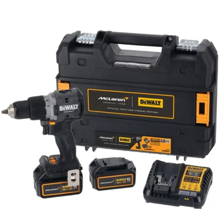DEWALT DCD85MP2T-QW - Taladro Percutor McLaren sin escobillas XR 18V 13mm con 2 baterias 5Ah y maletin TSTAK - 1