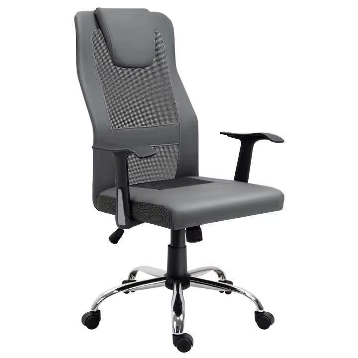 Vinsetto Silla de Oficina Silla Giratoria Silla Ejecutiva Regulable en Altura Silla de Escritorio Ergonómica Piel Sintética Gris 66 x 73 x 108-118 cm - 1