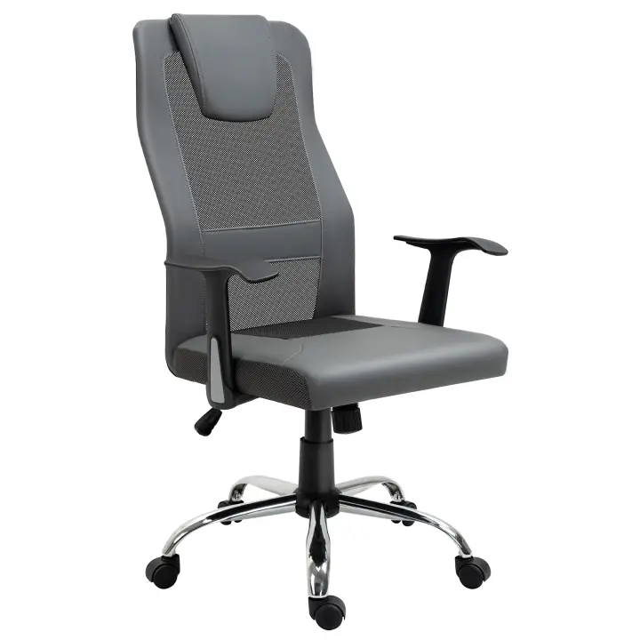 Vinsetto Silla de Oficina Silla Giratoria Silla Ejecutiva Regulable en Altura Silla de Escritorio Ergonómica Piel Sintética Gris 66 x 73 x 108-118 cm - 1
