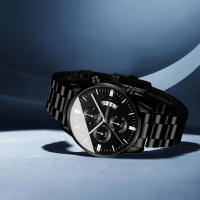 Reloj De Cuarzo Para Hombre Con Tres Ojos Y Calendario En Acero Inoxidable Y Aleación De Hierro Estilo Casual Y Moda - details 1