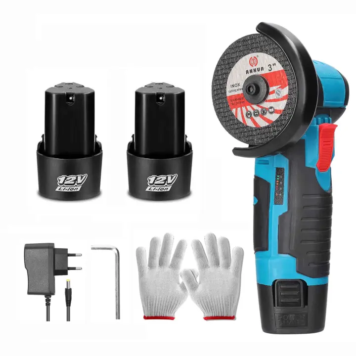 Mini Amoladora Angular Inalámbrica 12V con 2 Baterías y Cargador 1500mAh Lijadora Pulidora Cortadora Ligera 1300g Motor de 19500 RPM Seguridad Protección Portátil para Bricolaje Herramienta Eléctrica amoladora angular inalámbrica - 1