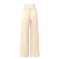 Pantalones Palaciegos De Lino Algodón Para Mujer Cintura Alta Baja Elasticidad Estilo Casual Con Bolsillos Y Botones Color Sólido Verano - details 14