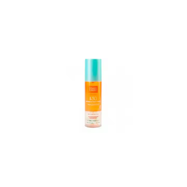 Marti Derm Sun Care Bronze D Body Spray SPF30 155ml  Fotoprotector bifasico acelerador del bronceado  Protección corporal alta UVB UVA  Water resistant Apto todo tipo de piel - 1