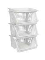 MAXHOME-Verdulero apilable Modelo PLFT Color Blanco 3 cestas, 62 x 38 x 29 cm. Cestas portaobjetos apliables, estantes Multiusos para organizar los Espacios domésticos - details 4