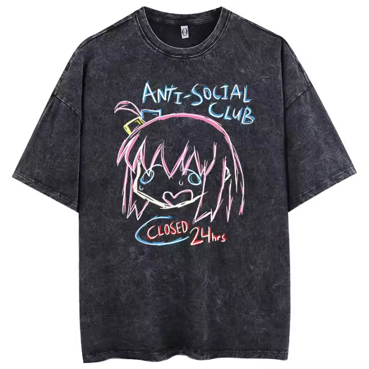 Camiseta De Algodón Para Hombre Con Estampado De Banda De Anime Bocchi the Rock Oversize Cuello En V Tees Lavados Para La Vida Casual - 1