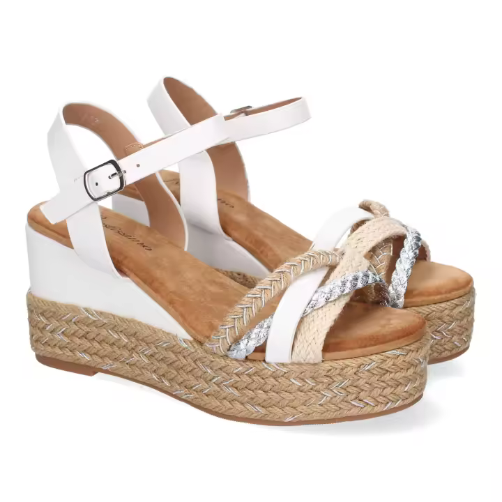 Sandalias de cuña y plataforma en yute hebilla para mujer color blanco F260-14 - 1
