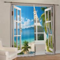 2pcs Cortina De Ventana Con Estampado De Paisaje De Playa Para Decoración Del Hogar Tratamiento De Ventana Para Dormitorio Oficina Cocina Sala De Estar Y Estudio 100% Poliéster - details 4