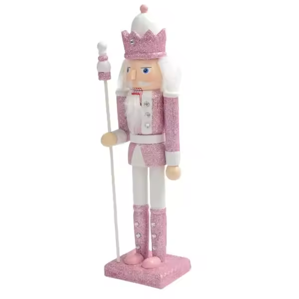 Figura de Cascanueces de Madera Rosa de 30 cm con Pelo Blanco y Diamantes de Imitación, Muñeco de Cascanueces, Juguete de Adorno - 1