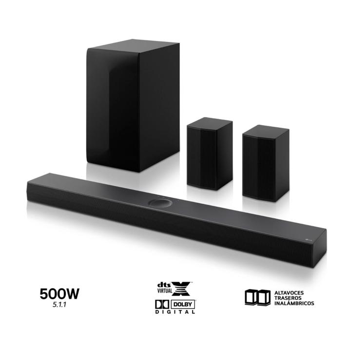 LG S70TR - Barra de Sonido Inteligente, 500W de Potencia y 5.1.1 Canales, Altavoces Traseros Dobles Inalámbricos, Sonido Envolvente Dolby Atmos y DTS:X, Hi-Res 24bits/96kHz