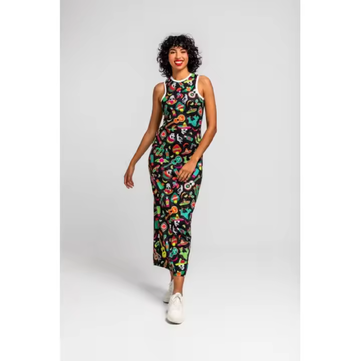 Vestido midi espalda nadadora - Amor a la mexicana Lolina Talla S - 1