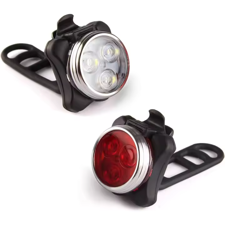 Juego de luces de bicicleta recargables, luz delantera y trasera de bicicleta superbrillantes, batería de litio de 650 mAh, 4 opciones de modo de luz, luz de bicicleta USB - 1