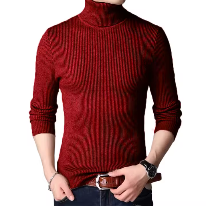 Suéter De Cuello Alto Para Hombre De Otoño Con Rayas Y Manga Larga Estilo Casual Color Sólido Talla Oversize Tejido a Mano - 1
