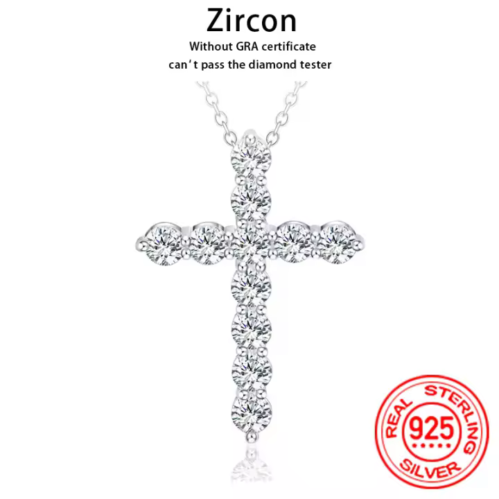 Collar con colgante de cruz de moissanita colorido VVS1 D, cadena de plata Original plateada con joyería fina de oro blanco para mujer - 1