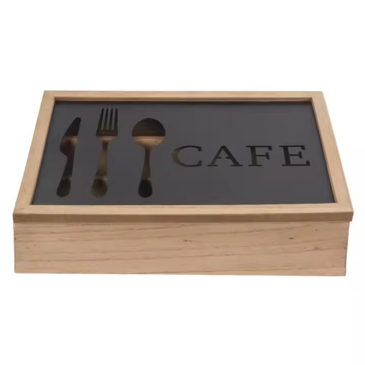 Organizador para Cubiertos DKD Home Decor Marrón Negro Metal Aluminio Madera MDF Vintage 25 x 18 x 6 cm - 1