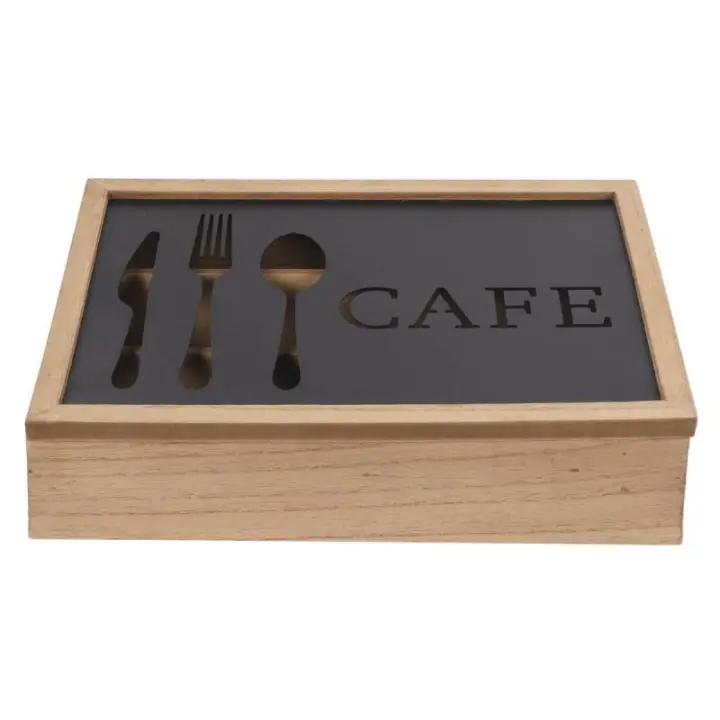 Organizador para Cubiertos DKD Home Decor Marrón Negro Metal Aluminio Madera MDF Vintage 25 x 18 x 6 cm - 1