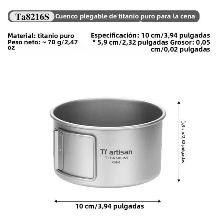 Tiartisan Tazón De Titanio Ultra-ligero Plegable Portátil Para Exteriores Camping Picnic Contenedor De Alimentos Con Bolso De Malla - 1
