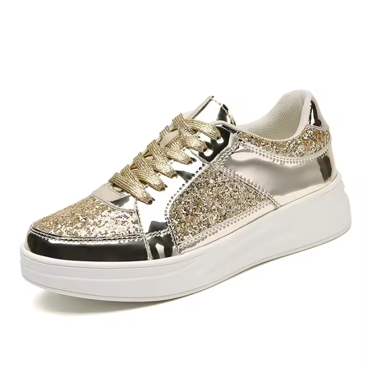 Zapatos Planos De Brillo Elegantes Y Moda Con Suela Gruesa Transpirables Ligeros Para Mujer Zapatos Deportivos Casuales Con Cierre De Lazo - 1