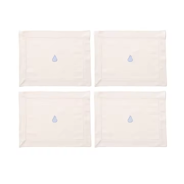 United Colors Of Benetton - Juego de 4 Manteles Individuales 45x35cm 180GSM Algodón Crema - Pera Azul - 1