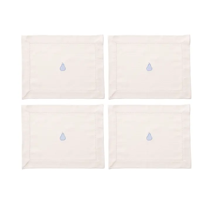 United Colors Of Benetton - Juego de 4 Manteles Individuales 45x35cm 180GSM Algodón Crema - Pera Azul - 1