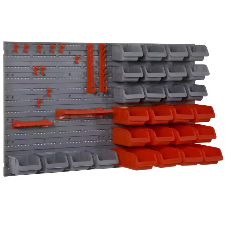 DURHAND Organizador de Herramientas de Pared de 44 Piezas 95x54 cm Estantería de Pared para Herramientas con 28 Cajas Apilables y Diferentes Ganchos - 1