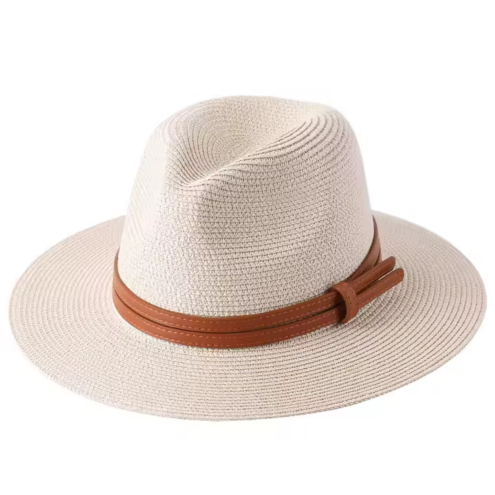 Sombrero de paja de Panamá Natural para hombre y mujer, gorra de playa de ala ancha con protección UV, color Beige - 1