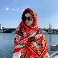Bufanda De Playa Bohemia Para Mujer Pashmina Floral Estilo Fashion Verano Hijab Envoltura Echarpe Decorativa Polyester Sin Costuras - details 23