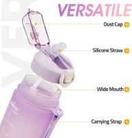 Botella Deportiva de 1 L: Botella deportiva a prueba de fugas y sin BPA para fitness, Gimnasio y Deportes al Aire Libre, color Morado - details 0