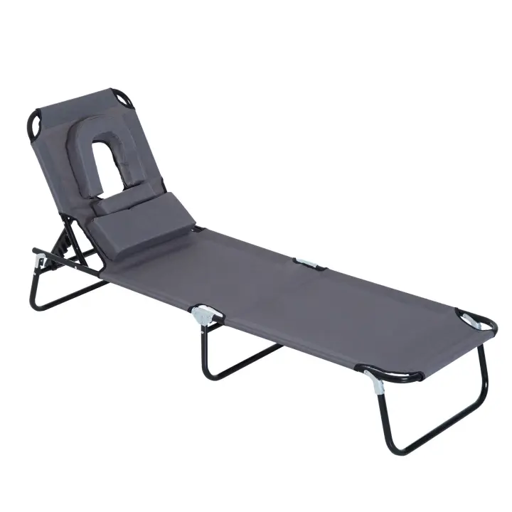 Outsunny Tumbona Plegable con Respaldo Ajustable en 4 Posiciones Tumbona de Jardín con Almohada Marco de Acero y Tela Oxford para Camping Playa Terraza 190x56x28 cm - 1