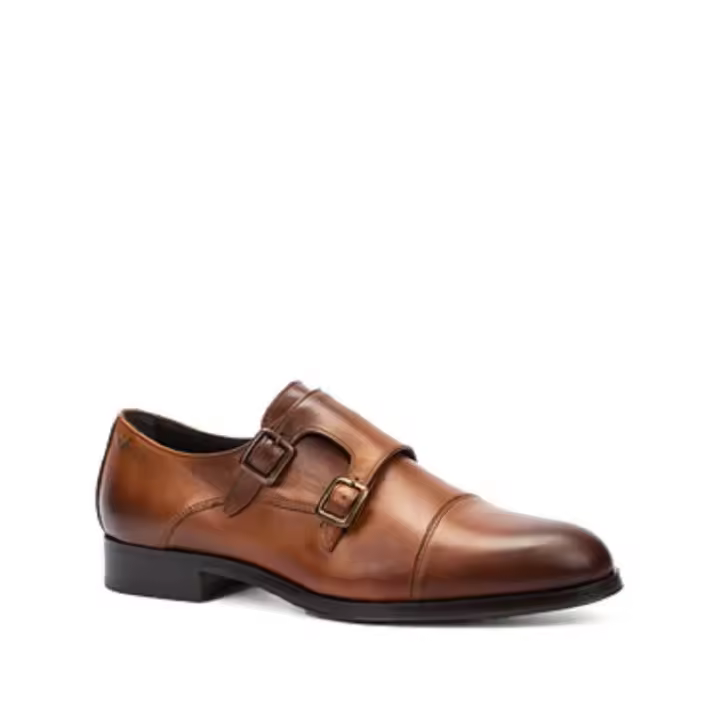 MARTINELLI EMPIRE 1492-2632Z ZAPATO DE HOMBRE EN PIEL COLOR BRANDY, CON DOBLE HEBILLA, SUELA FLEXIBLE CON AMORTIGUACIÓN DE PISADA. - 1