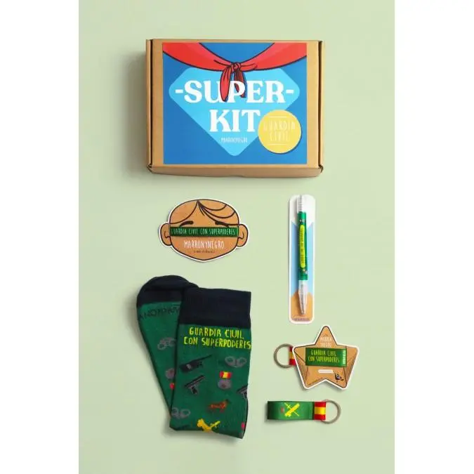 MARRONYNEGRO - Pack especial guardia civil-Incluye calcetines, boli, pulsera y llavero - Especial para regalo para Papá, Mamá, Pareja e hijos - 80% algodón - Unisex. - 1