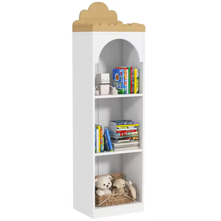 AIYAPLAY Librería Infantil Estantería para Libros Infantil de 3 Niveles Estantería Infantil para Guarderías Habitación Infantil Blanco y Natural - 1