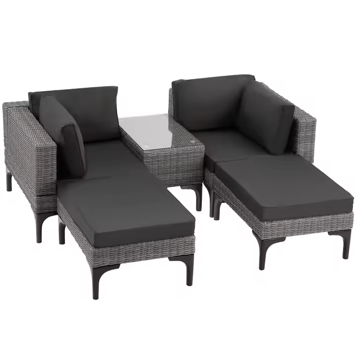 Tectake - Conjunto de ratán con estructura de aluminio Bellaria  Cómodo conjunto de ratán con grueso acolchado  Fino trenzado de ratán sintético de calidad, resistente a los rayos UVA  Estructura estable de aluminio ligero e inoxidable - 1