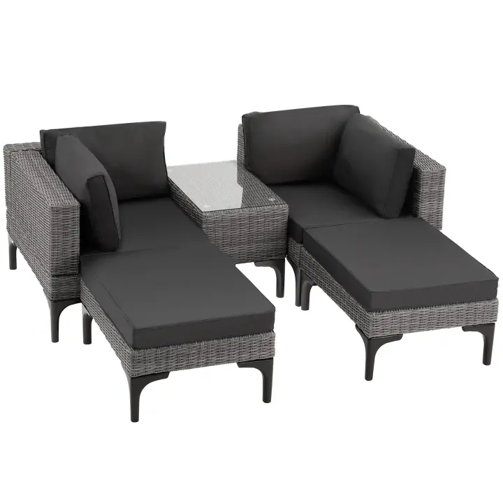 Tectake - Conjunto de ratán con estructura de aluminio Bellaria  Cómodo conjunto de ratán con grueso acolchado  Fino trenzado de ratán sintético de calidad, resistente a los rayos UVA  Estructura estable de aluminio ligero e inoxidable - 1
