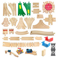 Pista De Tren De Madera DIY Puente Túnel De Urbanización Vía Férrea Pasarela Juguete De Coche Escena Combinada Pista De Tren De Madera Accesorios Abeja Giratoria - details 5