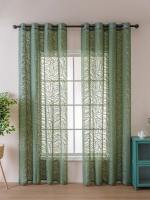 Cortinas Perforadas De Hojas Grandes Verdes Para Sala De Estar Y Dormitorio Estilo Rustico Cortinas Soplicadas Translúcidas - details 1