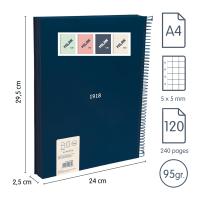 MILAN Cuadernos A4 tapa dura, cuadrícula 5 x 5 mm, 120 hojas de 95 gr/m², modelo 430 since 1918, colores pastel rosa, azul oscuro, marfil blanco, verde agua, gran calidad, anillas, escolar, instituto, universidad, adulto, unisex, forrado, microperforado - details 3